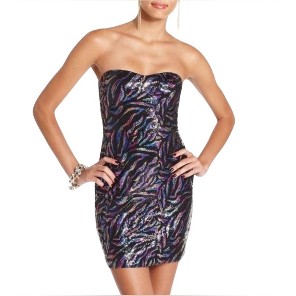 NWT AS U WISH STRAPLESS SEQUIN MULTI COLORED MINI DRESS SIZE M